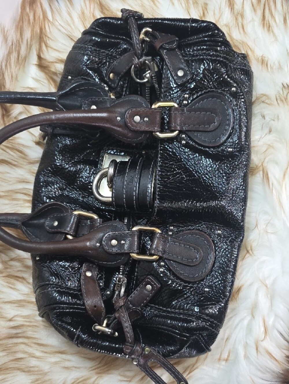 Chloe Black Patent Leather Satchel with Gold Hardware - Picture 14 of 16
